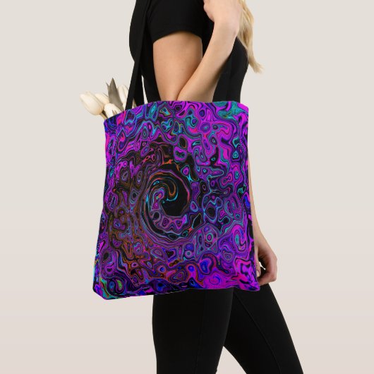 Trippy Black en Magenta Retro Liquid Swirl Draagtas (Dichtbij)