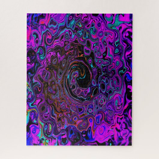 Trippy Black en Magenta Retro Liquid Swirl Legpuzzel (Verticaal)