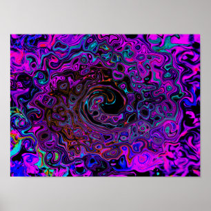 Trippy Black en Magenta Retro Liquid Swirl Poster