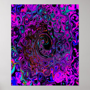 Trippy Black en Magenta Retro Liquid Swirl Poster