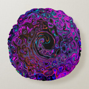 Trippy Black en Magenta Retro Liquid Swirl Rond Kussen