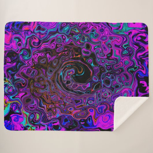 Trippy Black en Magenta Retro Liquid Swirl Sherpa Deken (Voorkant (horizontaal))