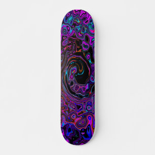Trippy Black en Magenta Retro Liquid Swirl Skateboard