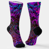 Trippy Black en Magenta Retro Liquid Swirl Sokken (Gebogen)
