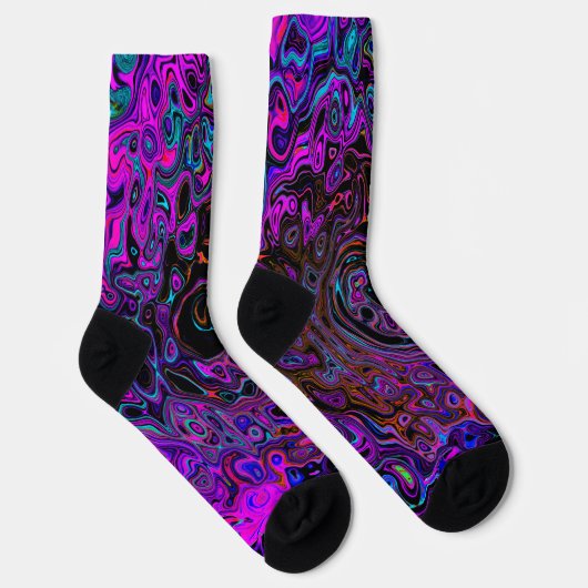 Trippy Black en Magenta Retro Liquid Swirl Sokken (Rechts)