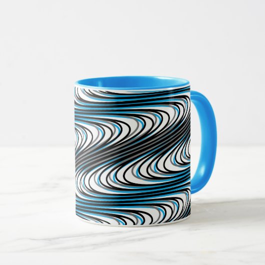 Trippy Black White Blue Wavy Stripes Abstract Cool Mok (Voorkant rechts)
