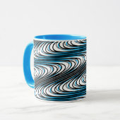 Trippy Black White Blue Wavy Stripes Abstract Cool Mok (Voorkant links)