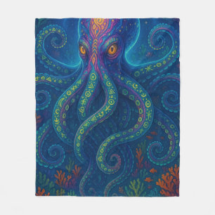 Trippy Blue Octopus Fleece Deken
