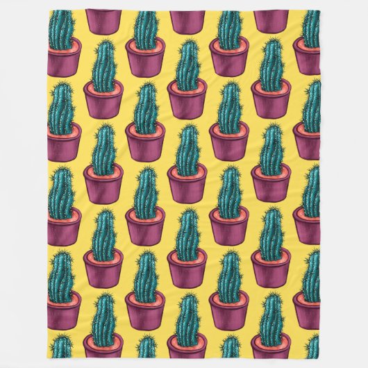 Trippy Cactus Pattern Yellow Weird Psychedelic Fleece Deken (Voorkant)