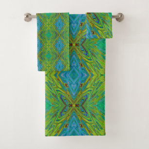 Trippy Chartreuse en Blauwe Abstracte Vlinder Bad Handdoek