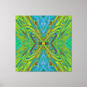 Trippy Chartreuse en Blauwe Abstracte Vlinder Canvas Afdruk