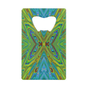 Trippy Chartreuse en Blauwe Abstracte Vlinder Kredietkaart Flessenopener