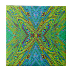 Trippy Chartreuse en Blauwe Abstracte Vlinder Tegeltje