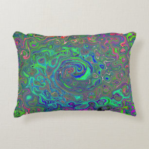 Trippy Chartreuse en Blauwe Retro Vloeibare Draaik Accent Kussen
