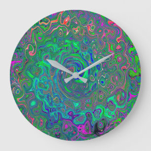 Trippy Chartreuse en Blauwe Retro Vloeibare Draaik Grote Klok