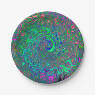 Trippy Chartreuse en Blauwe Retro Vloeibare Draaik Papieren Bordje