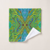Trippy Chartreuse en Blue Abstract Butterfly Bad Handdoek (Wasdoekje)