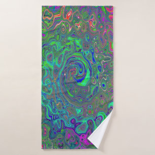 Trippy Chartreuse en Blue Retro Liquid Swirl Badhanddoek