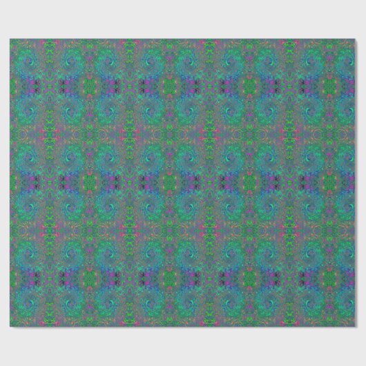 Trippy Chartreuse en Blue Retro Liquid Swirl Cadeaupapier (Vlak)