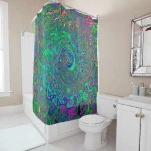 Trippy Chartreuse en Blue Retro Liquid Swirl Douchegordijn