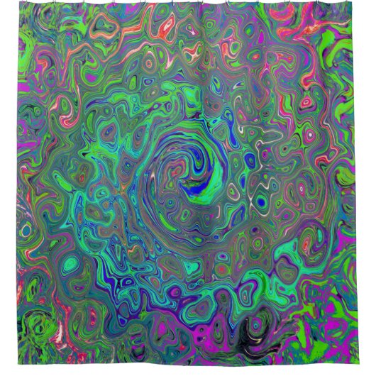 Trippy Chartreuse en Blue Retro Liquid Swirl Douchegordijn (Voorkant)