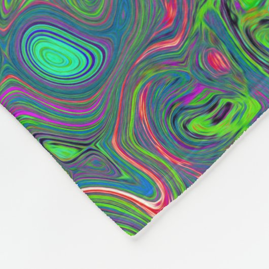 Trippy Chartreuse en Blue Retro Liquid Swirl Fleece Deken (Hoek)
