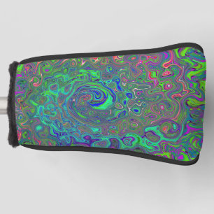 Trippy Chartreuse en Blue Retro Liquid Swirl Golfheadcover