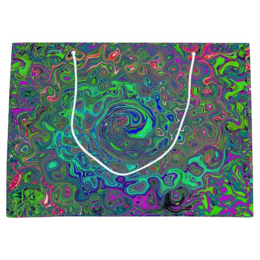 Trippy Chartreuse en Blue Retro Liquid Swirl Groot Cadeauzakje (Voorkant)