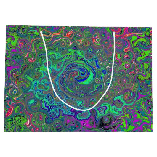 Trippy Chartreuse en Blue Retro Liquid Swirl Groot Cadeauzakje (Achterkant)