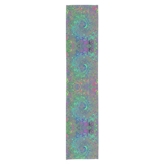 Trippy Chartreuse en Blue Retro Liquid Swirl Korte Tafelloper (Voorkant)