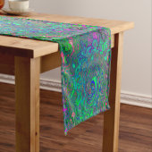 Trippy Chartreuse en Blue Retro Liquid Swirl Korte Tafelloper (Voorbeeld)
