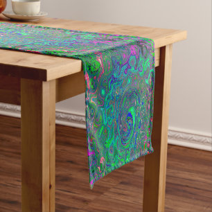 Trippy Chartreuse en Blue Retro Liquid Swirl Korte Tafelloper