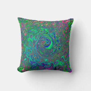 Trippy Chartreuse en Blue Retro Liquid Swirl Kussen