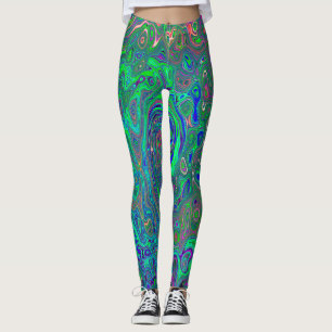 Trippy Chartreuse en Blue Retro Liquid Swirl Leggings