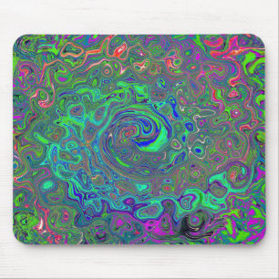 Trippy Chartreuse en Blue Retro Liquid Swirl Muismat