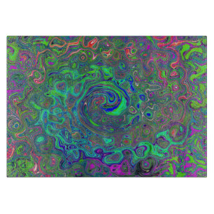 Trippy Chartreuse en Blue Retro Liquid Swirl Snijplank