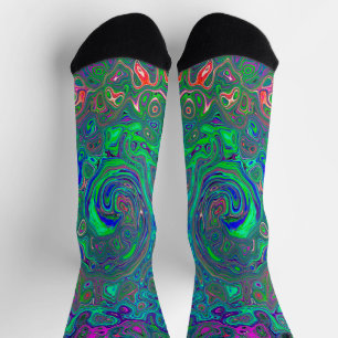 Trippy Chartreuse en Blue Retro Liquid Swirl Sokken