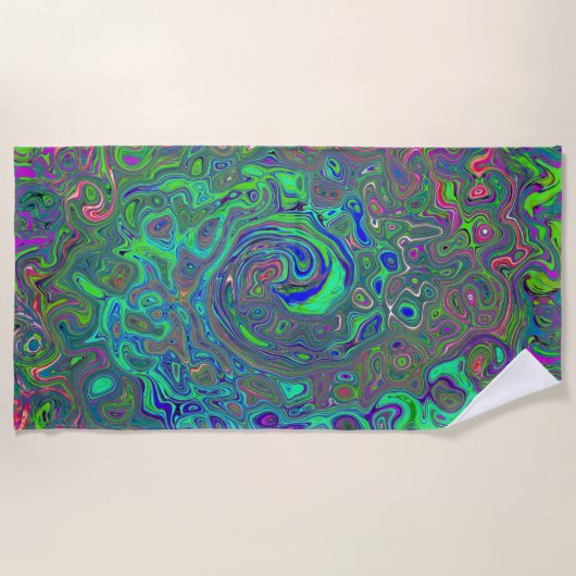 Trippy Chartreuse en Blue Retro Liquid Swirl Strandlaken (Voorkant)