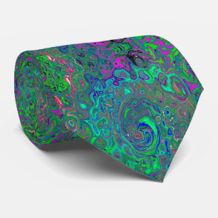 Trippy Chartreuse en Blue Retro Liquid Swirl Stropdas