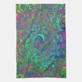 Trippy Chartreuse en Blue Retro Liquid Swirl Theedoek (Verticaal)