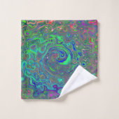 Trippy Chartreuse et Blue Retro Liquid Swirl (Gant de toilette)