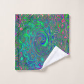 Trippy Chartreuse et Blue Retro Liquid Swirl (Gant de toilette)