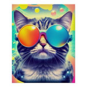 Trippy Cool Psychedelic Acid Trip Cat Perfect Poster