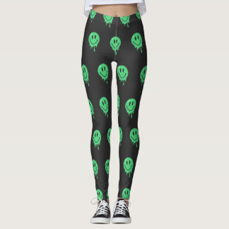 Trippy Druipende Groene Smeltende Smiley Gezicht E Leggings