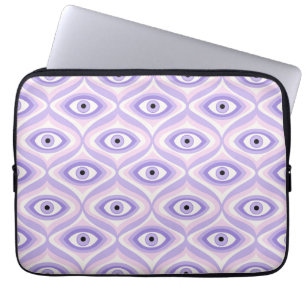 Trippy eye patroonpastel paarse roze retro moder laptop sleeve