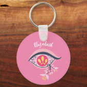 Trippy Eye Pink Floral Psychedelic Name Sleutelhanger (Achterkant)