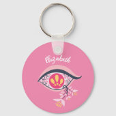 Trippy Eye Pink Floral Psychedelic Name Sleutelhanger (Achterkant)