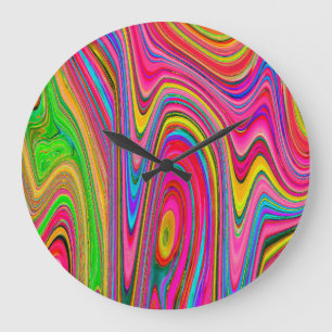 Trippy Geel, Rood en Blauw Abstract Groovy Kunst Grote Klok