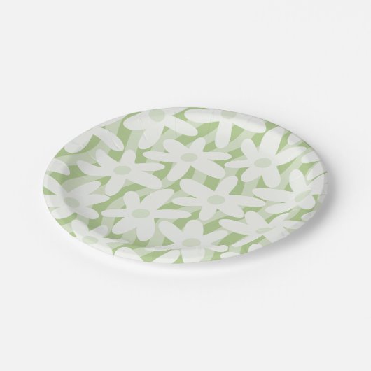 Trippy golvende bloemen pastel salie groen patroon papieren bordje (Gekanteld)