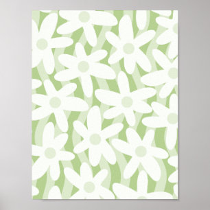 Trippy golvende bloemen pastel salie groen patroon poster